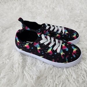 FabKids Unicorn Bright Lace Up Sneaker. Size 2. New.featuring a black canvas w